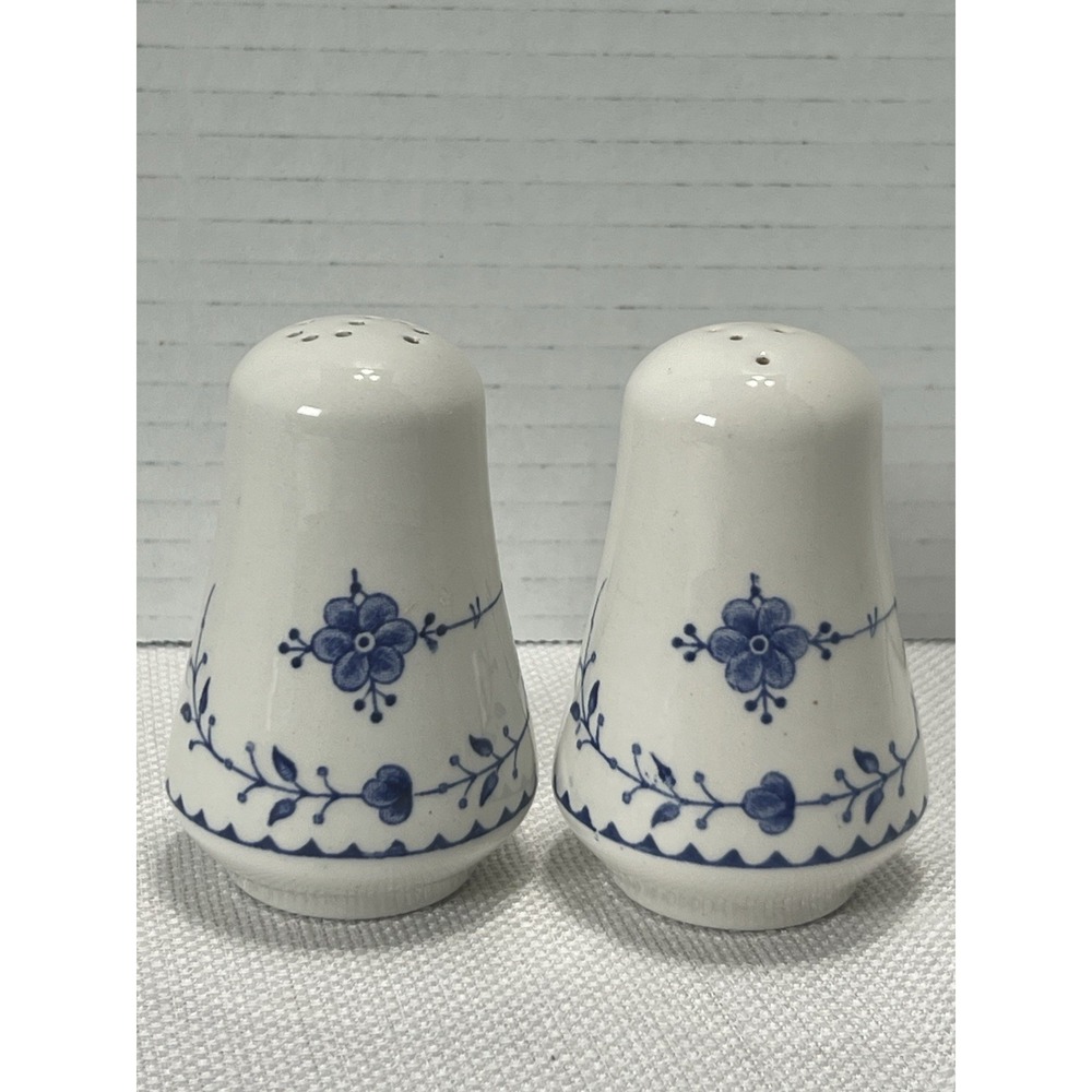 Porcelain salt and pepper shakers blue & white England